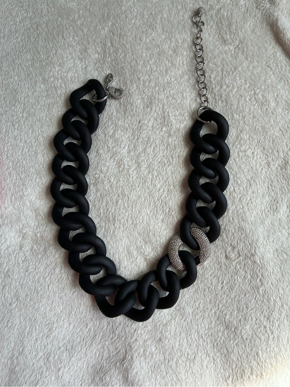 Chico's Matte Black Chunky Link Necklace with Crystal Ring Accent